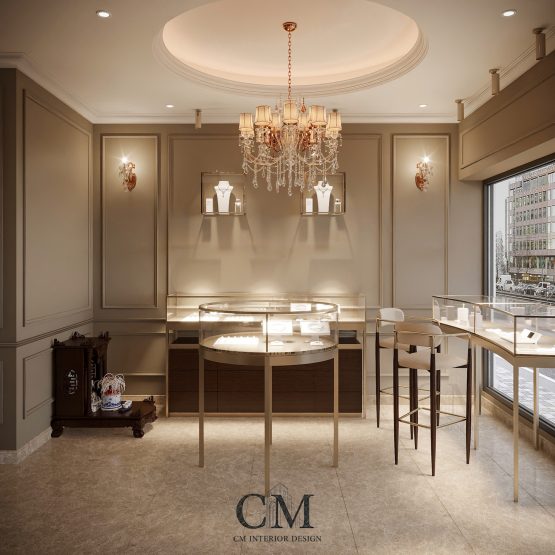 Cửa hàng kim cương – Diamond store sang trọng, trầm ấm và đầy tinh tế tối ưu cho không gian nhỏ hẹp
